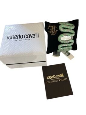 #61 NWT Roberto Cavalli Cleopatra Mint Green Enamel Snake Watch